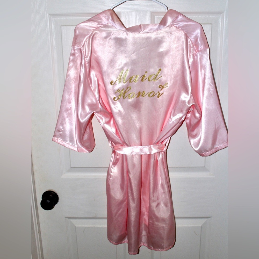 Bridal Party Robe Maid of Honor Silk Polyester Robe Pink Size Large